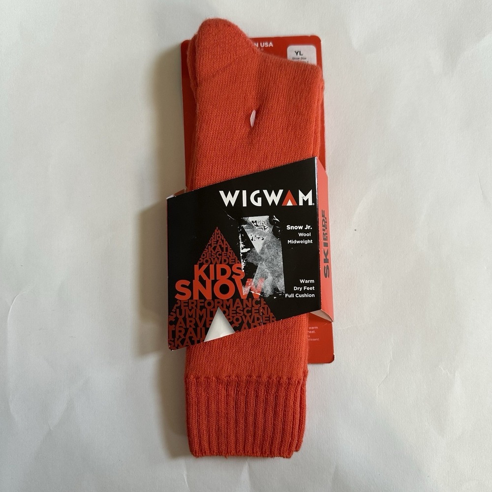 Wigwam‎ Snow Jr F2249 Youth Ski Socks YL Orange Wool USA NWT